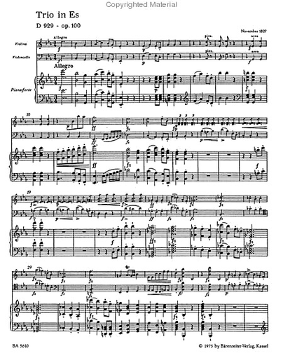 Schubert (Arnold): Piano Trio in Eb Major, Op.100, D.929 - URTEXT (piano trio) Barenreiter