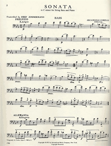 Corelli, Arcangelo (Zimmermann): Sonata in C minor Op.5#8 (bass & piano)