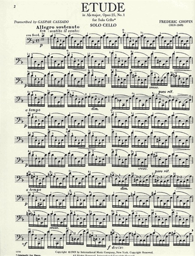 Chopin, F (Cassado) *POD*: Etude in Ab major, Op. 25 #1 (cello solo)