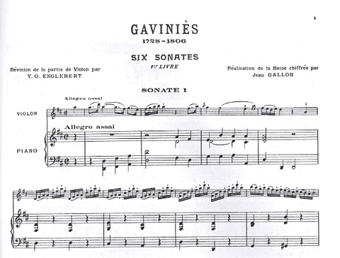 Gavinies, Pierre: Six Sonatas Bk.1 #1-3 (violin & piano)
