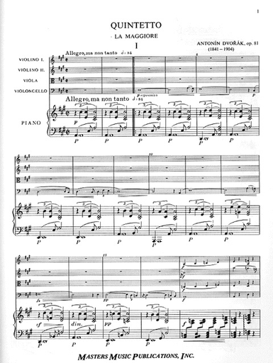 Dvorak, Antonin: Quintet in A major, Op. 81 (2 violins, viola, cello, piano)
