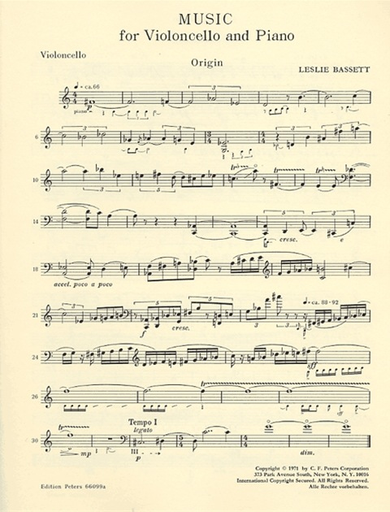 Bassett, Leslie: Music for Violoncello and Piano (cello & piano)