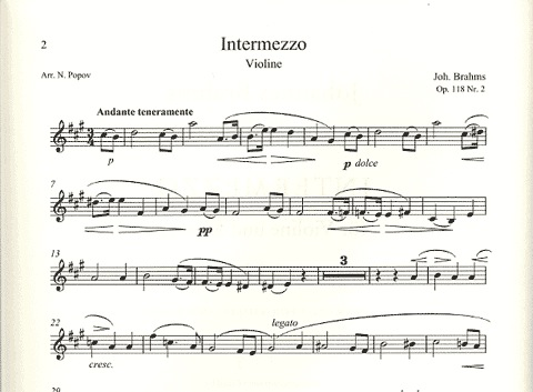 Brahms, Johannes: Intermezzo Op.118 #2 (violin & piano)