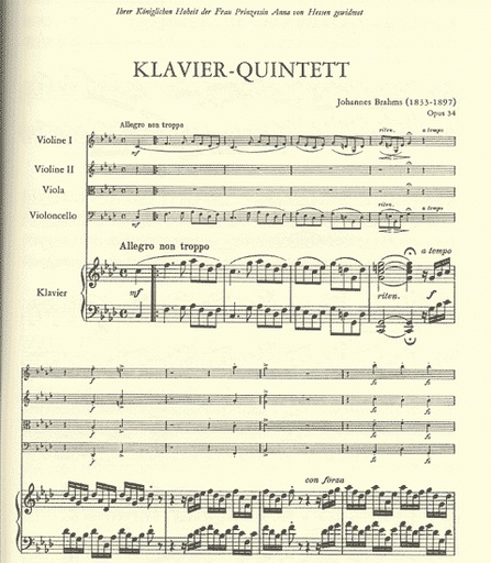 Brahms, Johannes: Quintet in F minor Op.34 (2 violins, viola, cello, piano)