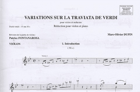 Dupin, Marc-Olivier: Variations sur la Traviata de Verdi (violin & piano)