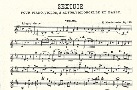 Mendelssohn, Felix: Sextet in D Op.110 (piano, violin, 2 violas, cello, bass) Peters ed
