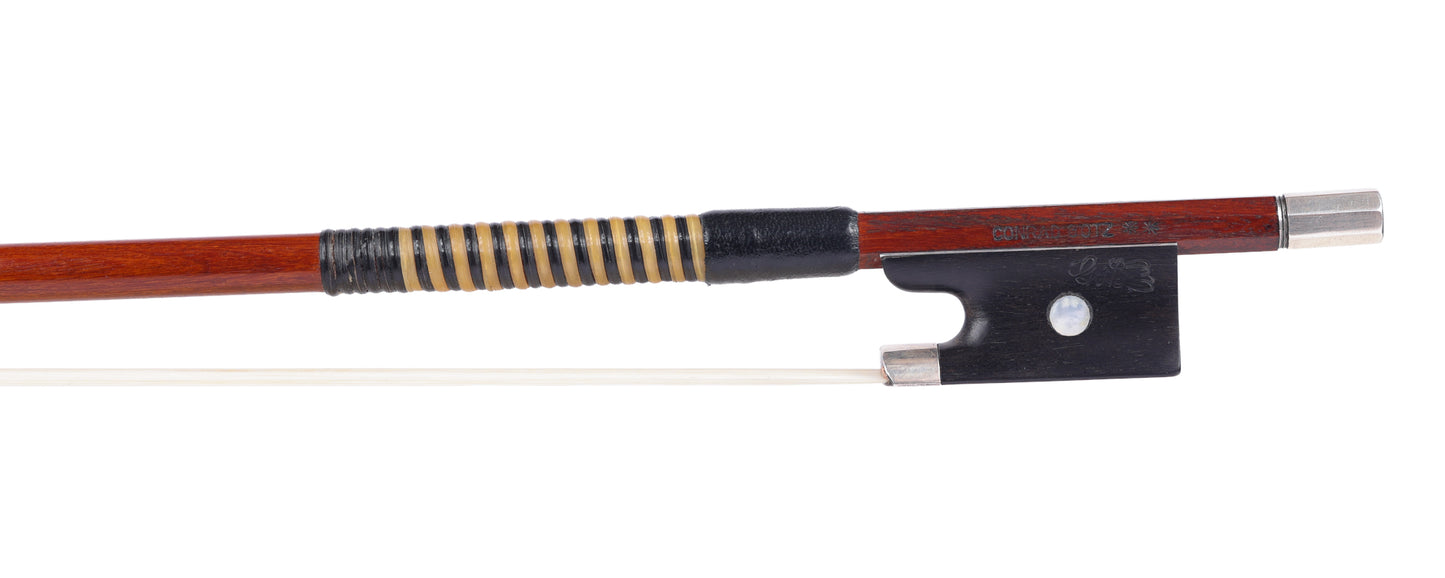 CONRAD GÖTZ ** vintage silver mounted violin bow,  round Pernambuco stick, 62.7 grams, GERMANY