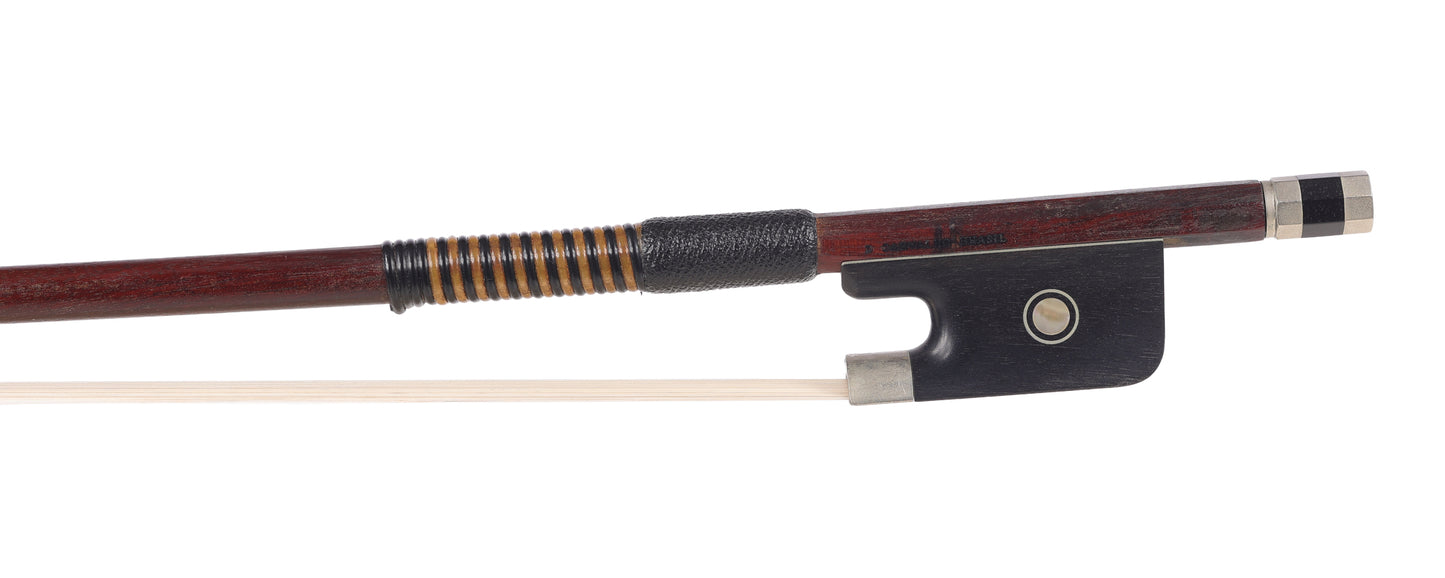 D. CARVALHO - BRASIL nickel cello bow, round Pernambuco stick, BRAZIL, 82.3 grams