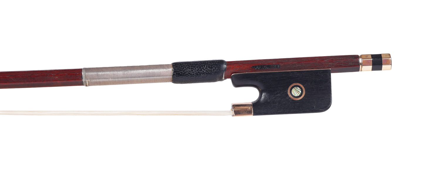 F.K. Müller*** gold-mounted octagonal Pernambuco cello bow, GERMANY, 83.3 grams