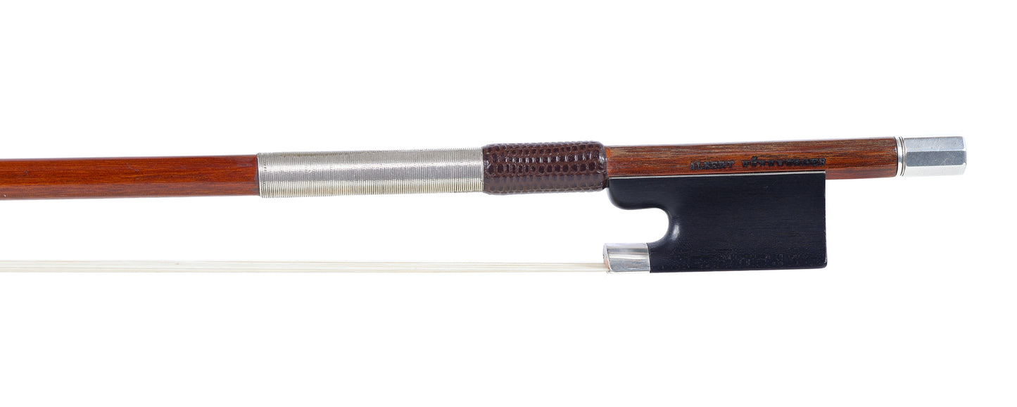 Franz ALBERT NURNBERGER Jr. silver and ebony-mounted silver violin bow, 55.4g circa 1918, GERMANY