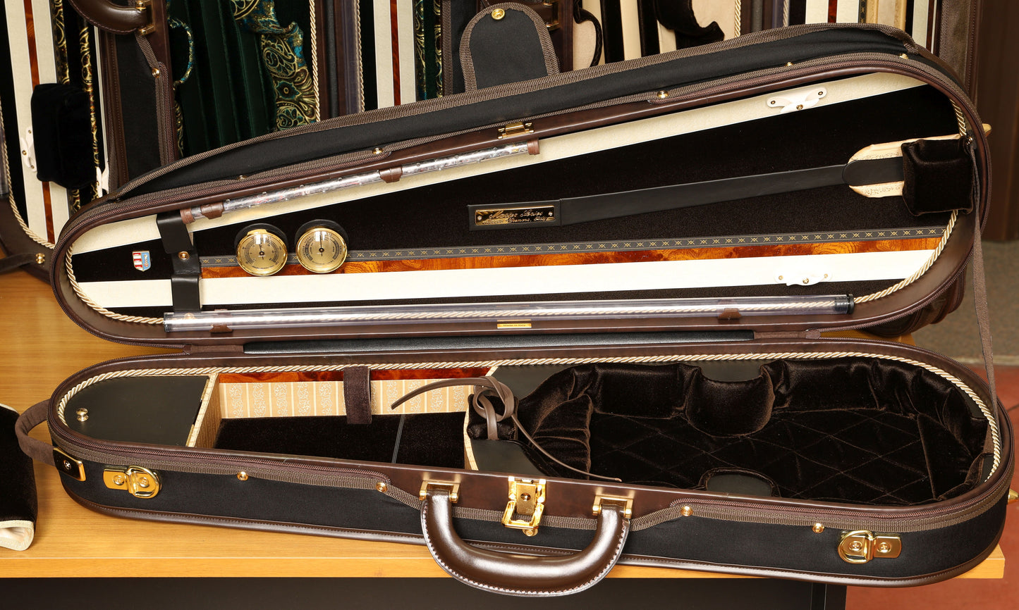 Musafia Master Series AUREUM dart-shaped violin case with velvet plush & leather | Metzler Violins