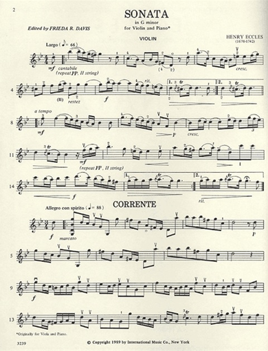 Eccles, Henry: Sonata in G minor (violin & piano) IMC