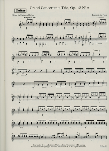 de Fossa, Francois: Grand Concertante Trio Op. 18 No. 2 (guitar, violin and cello) parts