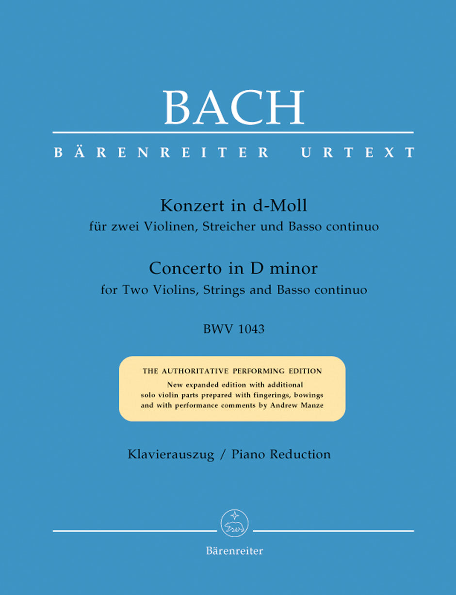 Bach, J.S.: Concerto in D minor, BWV1043 urtext (2 violins, and piano) Barenreiter