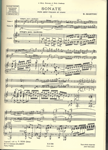 Martinu, Bohuslav: Sonata for Two Violins & Piano