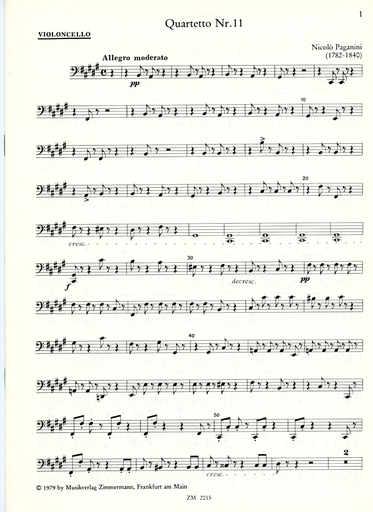 Paganini, Niccolo: Quartet No.11 in A Major (violin, viola, cello, guitar)