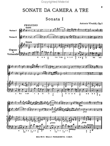 Vivaldi, Antonio: Sonatas da Camera a Tre, Op.1 Vol.1 (2 violins, cello, piano)