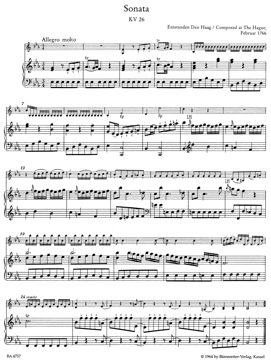 Mozart, W.A.: Six Sonatas for Violin and Piano K 26-31 (Early Sonatas III) Barenreiter