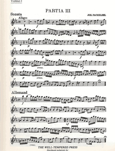 Pachelbel, J.: Suite No.3 in Eb: Suite No.4 in e minor (2 violins, cello, piano)