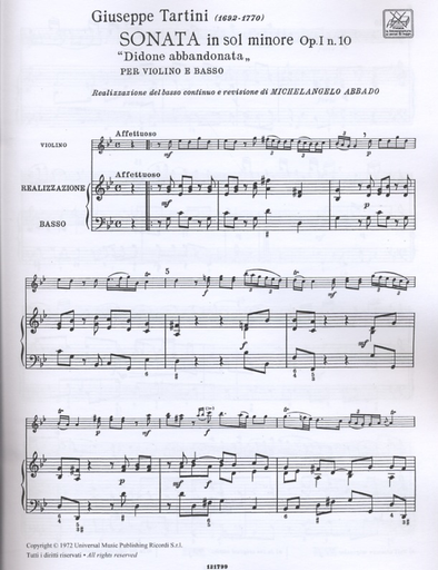 Tartini, Giuseppe: Sonata Op.1#10 Didone Abbandonata (violin & piano)