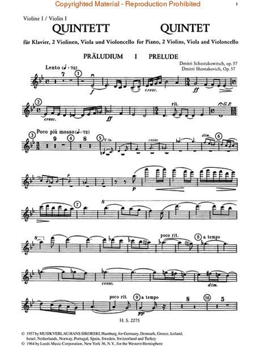 Shostakovich, Dmitri: Quintet Op.57 (piano, 2 violins, Viola, Cello)