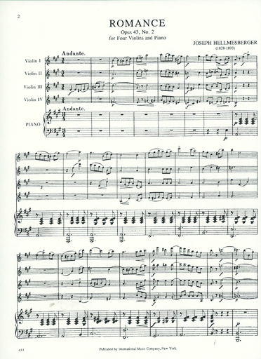 Hellmesberger, Joseph: Romance, Op. 43 No. 2 (four violins & piano)
