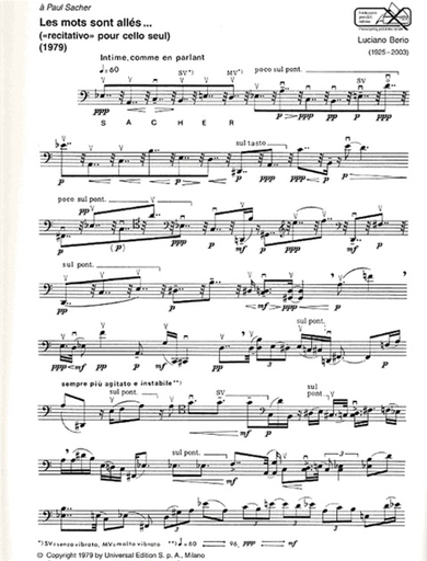 Berio, Luciano: Mots Sont Alles (Solo Cello)