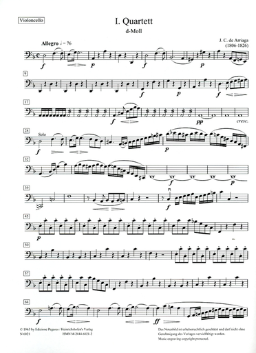 Arriaga, Juan (Hockner) : String Quartet No. 1 in D minor (parts)