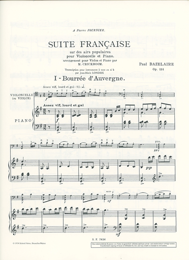 Bazelaire, Paul: Suite Francaise Op.114 (cello & piano)