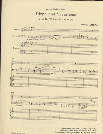Amram, David: Dirge and Variations (violin, cello & piano)