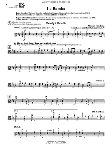 Lopez, V. and Phillips, B.: Latin Philharmonic-latin dance tunes for the stringt orchestra (viola & CD accompaniment)