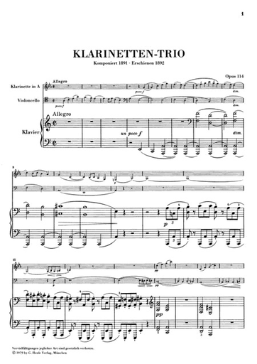 Brahms, J. (Hogwood): Trio, Op.114 in A Minor (clarinet, cello, and piano) Barenreiter Urtext (Out of print)