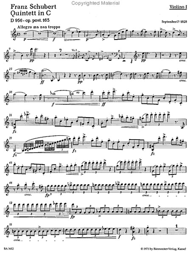 Schubert, Franz (Chusid): Quintet in C Op.163/D956 (2 violins, viola, 2 cellos) Barenreiter Urtext