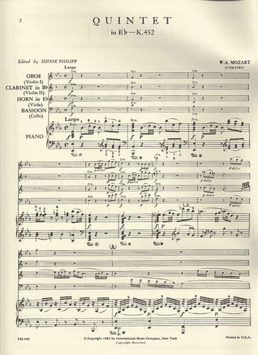 Mozart, W.A: Quintet in Eb Major K.452 (piano, 2 violins, Viola, Cello)