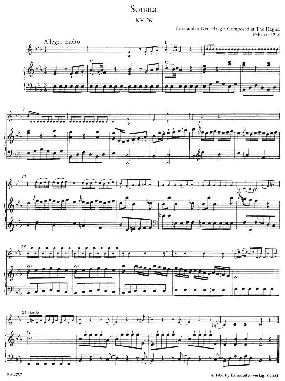 Mozart, W.A.: Six Sonatas for Violin and Piano K 26-31 (Early Sonatas III) Barenreiter