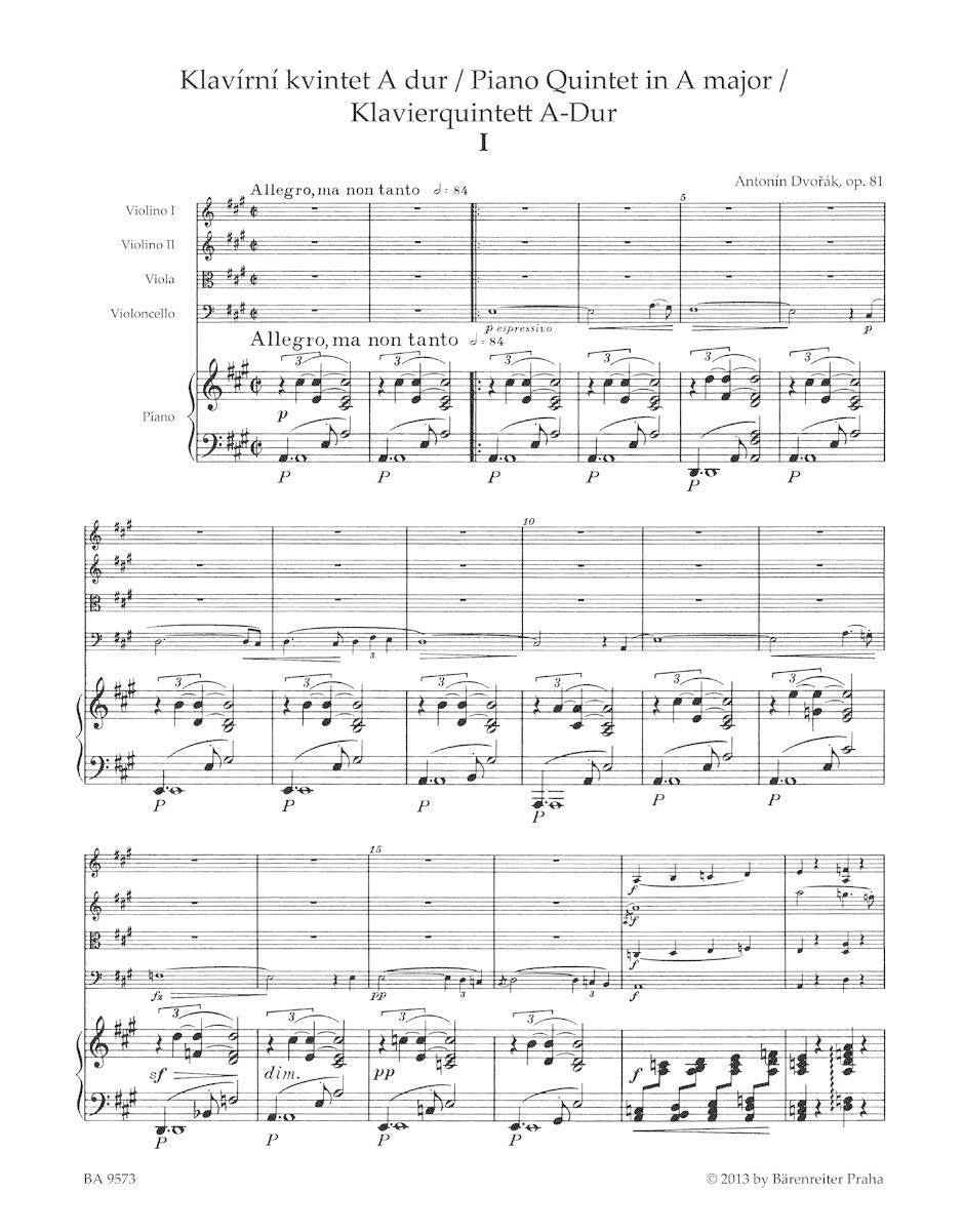 Dvorak, Antonin: Piano Quintet in A major, Op. 81 (piano, 2 violins, viola, cello) Barenreiter