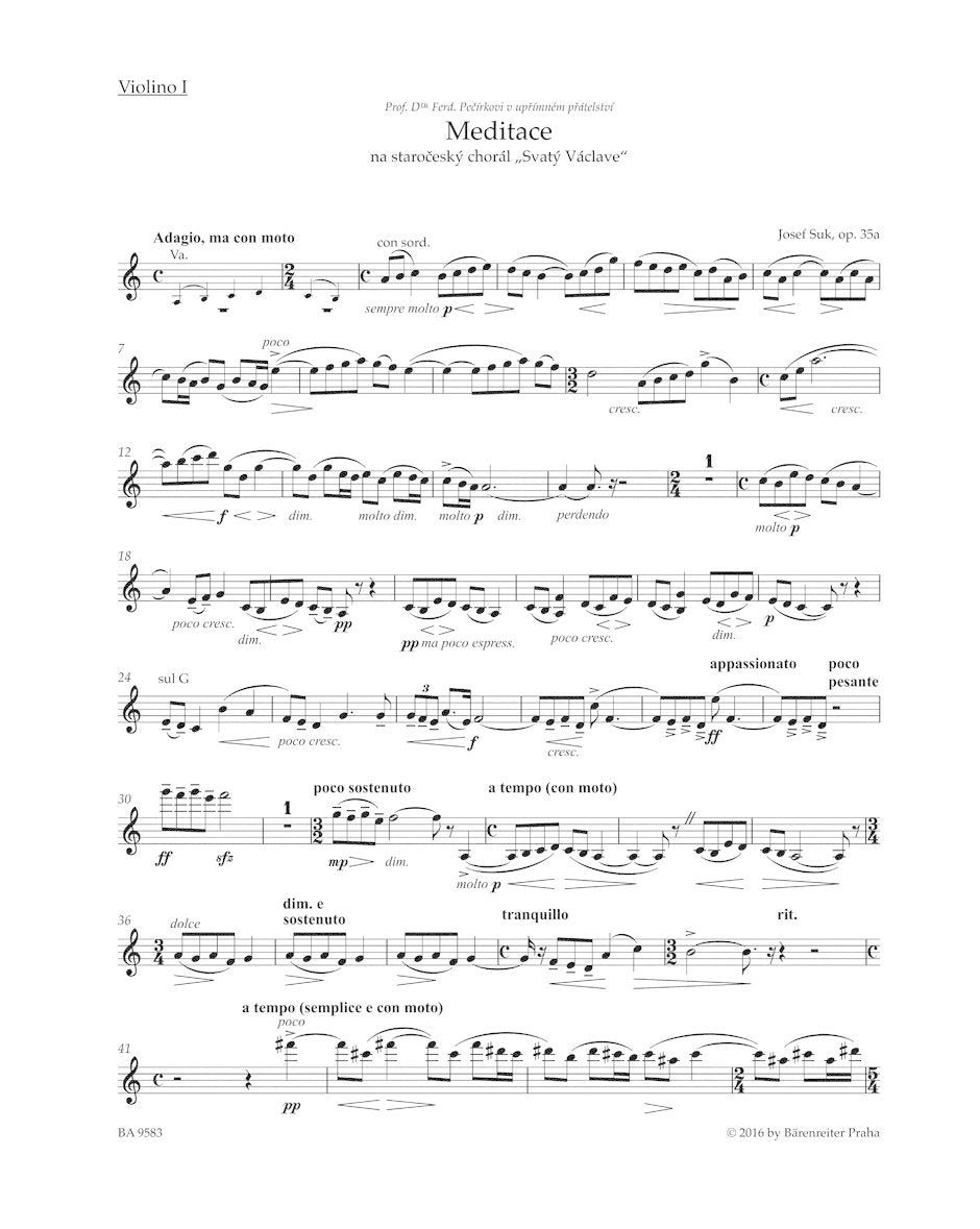 Suk: Meditation on the Old Czech Hymn "St. Wenceslas", Op.35a - URTEXT (string quartet) Barenreiter