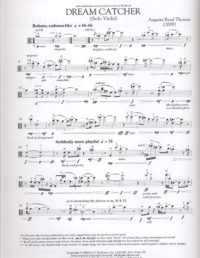 Thomas, Augusta Read: Dream Catcher for Solo Viola