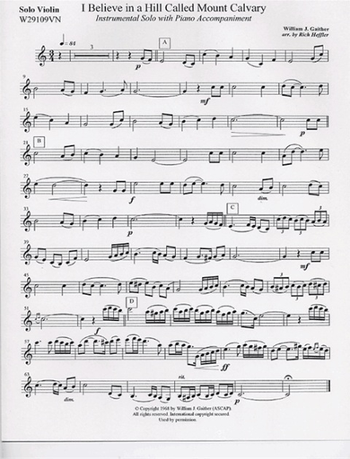 Gaither, W.J.: I Believe in a Hill Called Mt.Calvary (violin & piano)