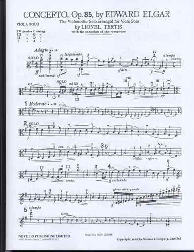 Elgar, Edward: Cello Concerto with solo part arranged for VIOLA