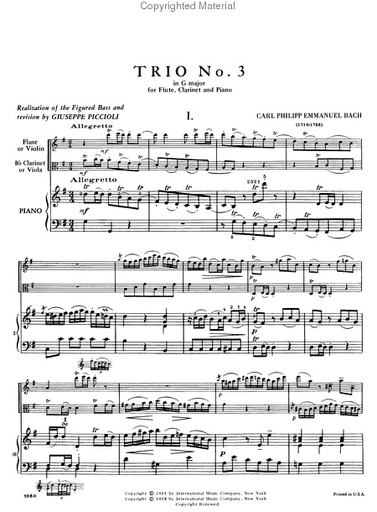 Bach, CPE: Trio No. 3 in G major (violin (flute), viola, piano)