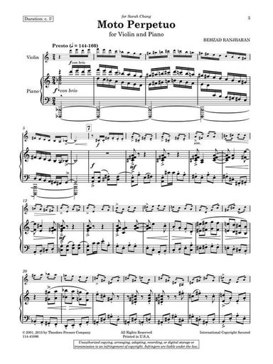 Ranjbaran, Behzad : Moto Perpetuo (violin and piano)