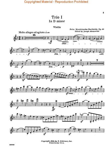 Mendelssohn, Felix: Trio in D Minor (piano, Violin & cello)