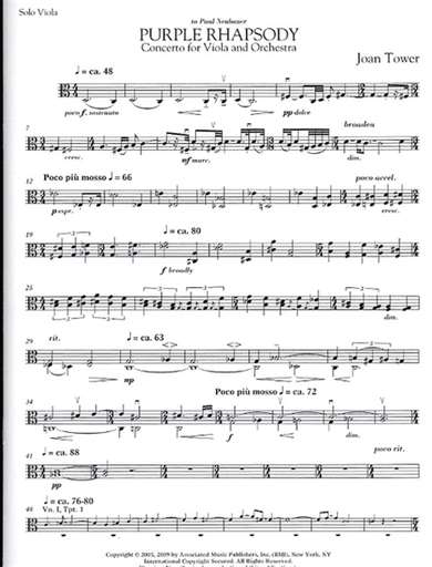 Tower, Joan: Purple Rhapsody Concerto for Viola & Orchestra (viola & piano)