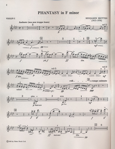 Britten, Benjamin: Phantasy in f minor (1932) for String Quintet (2 violins, 2 violas, Cello)