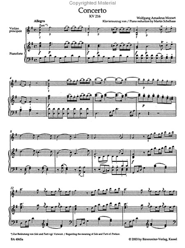 Mozart, W.A. (Mahling): (Score) Concerto in G Major for Violin and Orchestra, No.3, KV 216 urtext (violin, and orchestra) Barenreiter