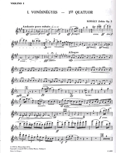 Kodaly, Zoltan: String Quartet Op.2 No.1 (parts)