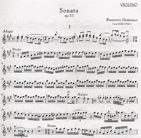 Geminiani, Francesco: Sonata Op.1#1 in A (violin & piano)