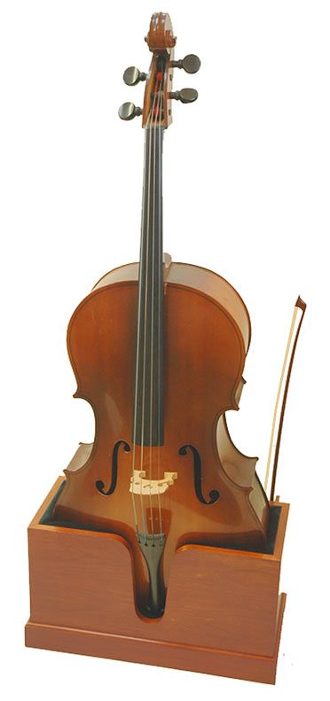 Lemurian Crafts cherry veneer cello stand with bow holder,