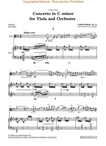 Bowen, York: Viola Concerto in C Minor, Op. 25 (viola & piano)